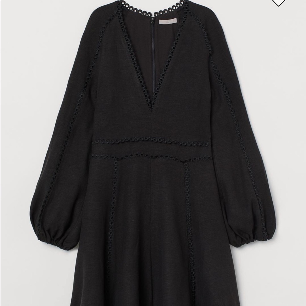 H&M Black V-neck Linen Blend Dress Size Large